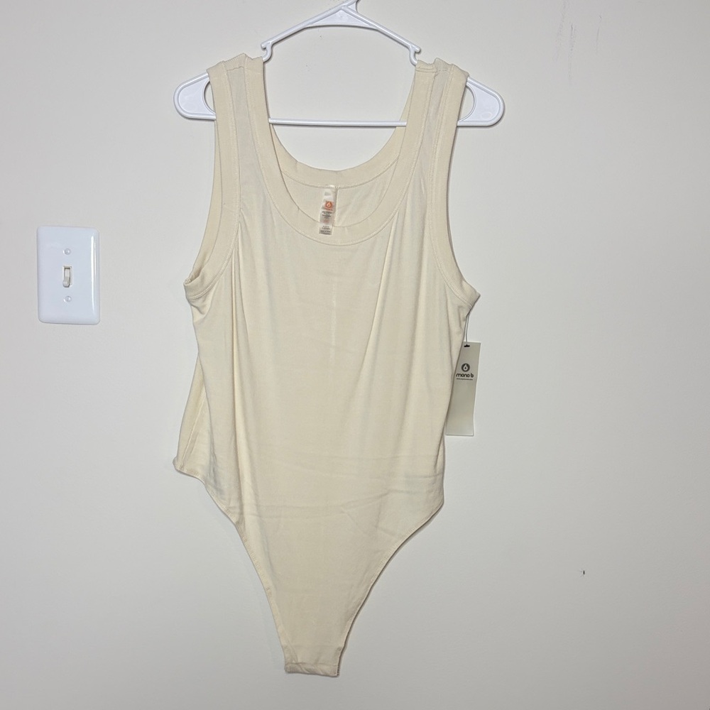 Mono B Cream Scoop Neck Sleeveless Bodysuit